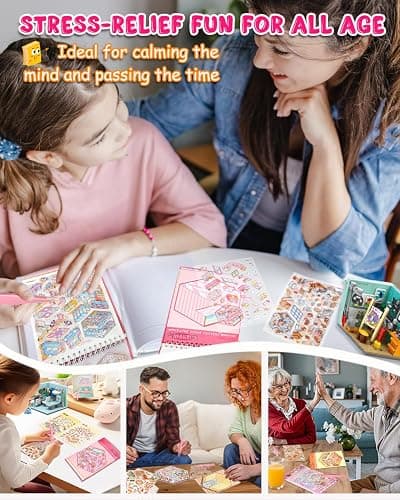 20 Sets DIY 3D Sticker Scene, Sticker Therapy Scenes Collection Book for Adults Stress Relief Pass The Time, Make Your Own House Miniature Cute Cartoon Animal Isometric Scene Funny Stickers for Kids thumbnail 8