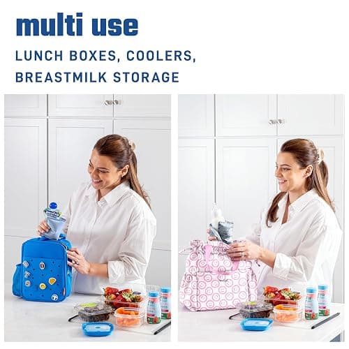 Fit & Fresh Cool Coolers 2 Pack Soft Ice for Lunch Bags, Flexible Stretch Nylon, Durable, Reusable Lunch Box Ice Packs, Soft Ice, Reusable Freezer Packs, Lunch Ice, Easy to Clean, Blue Floral thumbnail 5