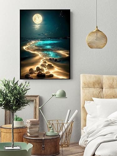 KINPLUB Moonlight Beach Diamond Painting Kits for Adults, 5D Seaside Moon Diamond Art Kits for Beginners, DIY Full Drill Paint with Diamond, Home Wall Decor 12 x 16 Inch thumbnail 3