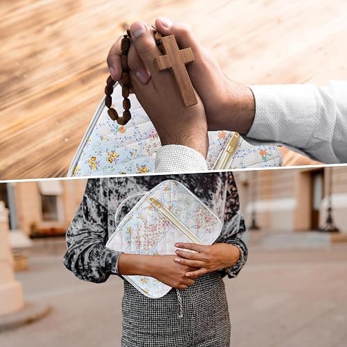 CasaRovela Bible Cover for Women, Large Quilted Case with Handle, Durable Bag and Carrying Case for Girls, Study Supplies Accessories, Christian Gift for Women (Spliced Flower, Spliced Flower) thumbnail 7