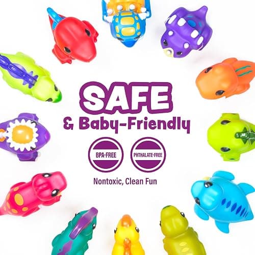 Tub Works® Dinosaur Mold Free Bath Toys, 12 Pack | Sealed, No Hole Bath Toys Design Keeps Moisture Out | Soft, Squeezable & Float on Water | Easy-Grip Baby & Toddler Bath Toy Set | Baby Pool Toys thumbnail 6