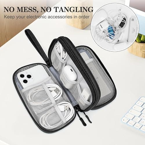 FYY Travel Cable Organizer Pouch Electronic Accessories Carry Case Portable Waterproof Double Layers All-in-One Storage Bag for Cord, Charger, Phone, Earphone Black thumbnail 5