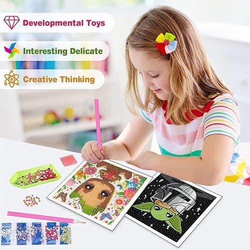 Sretoul 6 Pack Cartoon Diamond Art Kits for Kids- 6 Pack Small Diamond Art Painting, Arts and Crafts for Kids Ages 4-8-12 6X6 Inch thumbnail 6