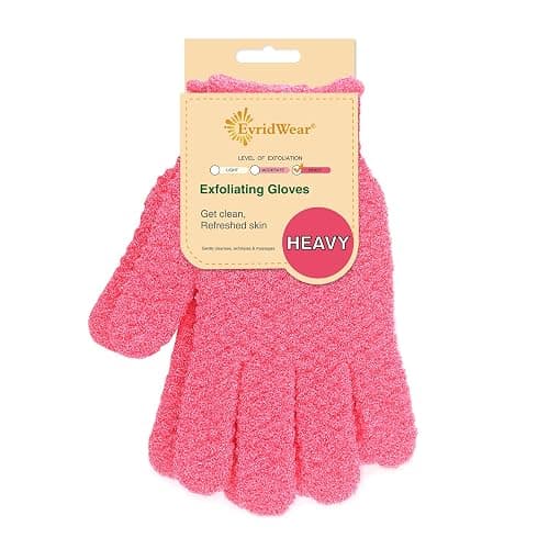 Evridwear Exfoliating Glove Shower Gloves Exfoliate Dead Skin for Dry Sensitive Skin No Irritation with Hanging Loop (Hot Pink Deep Exfoliation) - Image 1