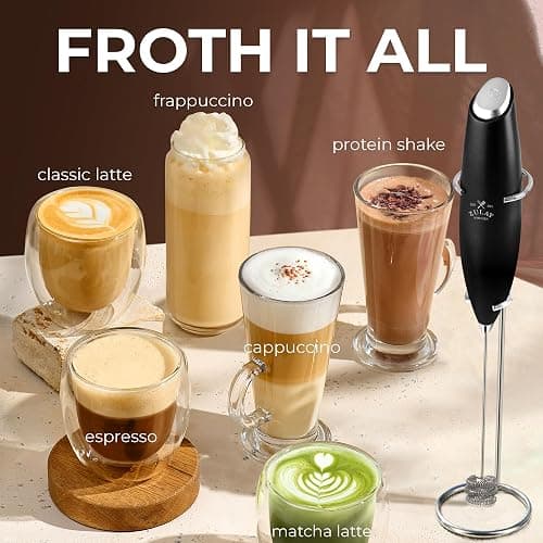 Zulay Kitchen Patented Tornado Triple Whisk Milk Frother with 4 Duracell Batteries – Handheld Foam Maker for Coffee, Lattes, Matcha & Hot Chocolate – Rich, Creamy Froth in Seconds thumbnail 6