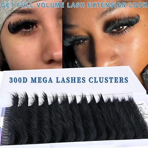300D Lash Clusters Extensions Mega Cluster Eyelash Lashes 224 Pcs Thick Volume D Curl Wispy Individual Lashes DIY Lash Extension 12-25MM False Eyelashes Makeup at Home Replacement for Yaiseiko thumbnail 5
