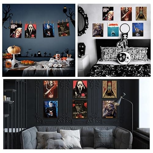 Eartim 9Pcs Horror Classic Movie Characters Poster Set, Vintage Wall Art Prints Scary Movie Character Printing Poster for Halloween Party Haunted House Home Living Room Bedroom Office Decor thumbnail 6