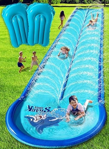 Slip and Water Slide for Kids and Adults Backyard with Extra-Large Inflatable Guard Rails and Dual Way Water Sprayers,Heavy Duty and Extra Long Design with Two Inflatable Bodyboards - Image 1