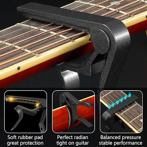 Quick Change Capo for 6-String Acoustic & Electric Guitars, Classical Guitar & Ukulele - Black thumbnail 6