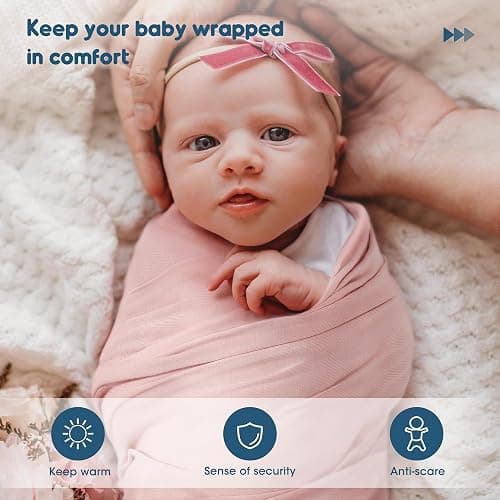 GRSSDER 3 Pack Newborn Swaddle Blankets for Girls, Ultra Soft Stretchy Jersey Knit Extra Large Size 33 x 44 Receiving Blankets for Easy Swaddling Baby Snug and Cozy thumbnail 4