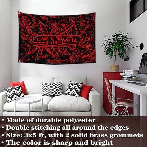 IOKEN Pierces the Veil Flag Tapestry Poster Banner 3x5 Ft Funny Flags for Teen Girls Room Bedroom College Dorm Meme Flags Man Cave Wall Art Decor Gifts thumbnail 2
