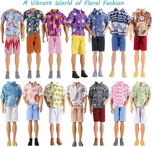 E-TING 10-Item Fantastic Pack = 5 Sets Fashion Casual Wear Clothes Outfit for boy Doll with 5 Pairs Shoes (Leather Jacket + Casual Wear Clothes + Swimwear) thumbnail 4