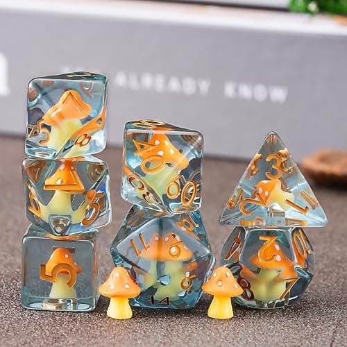 Mushroom Resin Dice Set,Polyhedral Dice Yellow Mushroom Inclusion Dice,RPG D&D Dice Set for Dungeons and Dragons MTG RPG Role Playing Games thumbnail 3