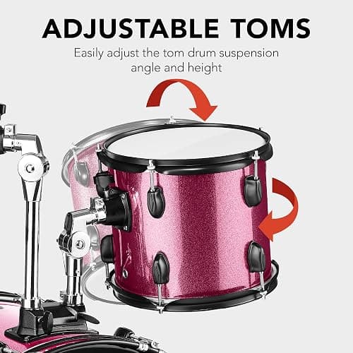 Best Choice Products 5-Piece Full Size Complete Adult Drum Set w/Cymbal Stands, Stool, Drum Pedal, Sticks, Floor Tom - Pink Sparkle thumbnail 5