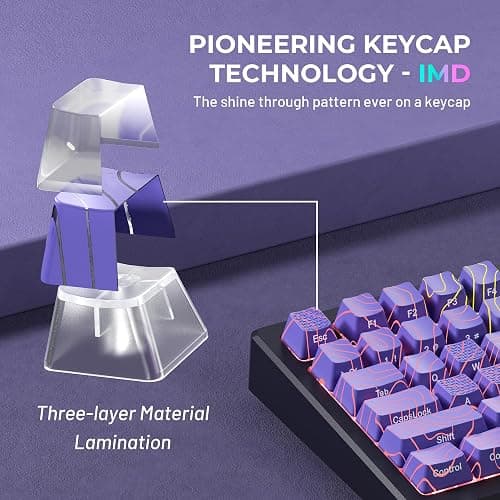 HITIME XVX Shine Through Keycaps w/IMD Tech, Custom Topographic Keycaps 60 75 100 Percent, Purple Key Cap Set 118 Keys Lines Backlit, OEM Profile Side Printed for Keyboards thumbnail 3