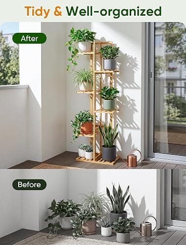 ROSSNY 48 Inch Tall Bamboo Plant Stand for Indoor, 6 Tier 7 Potted, Natural | Corner Plant Stand, Tiered Plant Shelf, Planter Holder for Multiple Plants Indoor, Boho Style thumbnail 5
