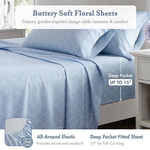 Madison Park Essentials Adele Blue Floral Full Size Comforter Set – Vintage Bed in a Bag with Sheets, Reversible Ruffle Bedding, Elegant Gift for Her thumbnail 4