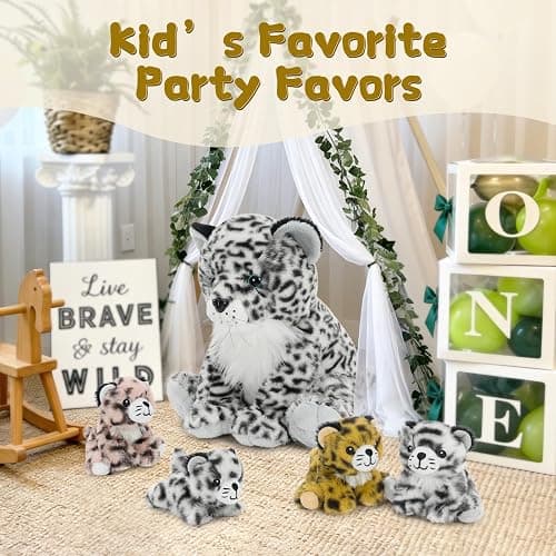 MorisMos Snow Leopard Stuffed Animal with Babies Inside, 5Pcs Mommy Stuffed Snow Leopard with Baby Cubs,14'' Soft Cheetah Stuffed Animals for Kids Girls Boys,Cuddly Plush Toys for Baby Shower Birthday thumbnail 6