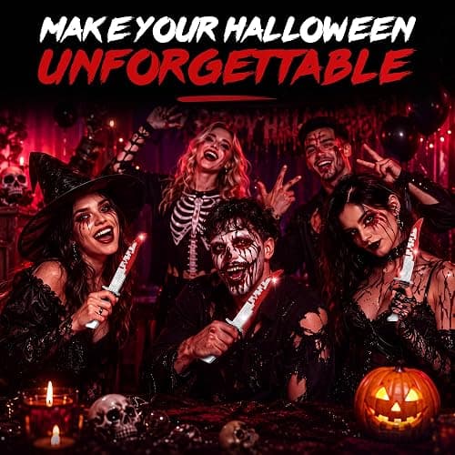 Enhon 1 Pack 13.5" Halloween Bloody Ghost Face Bling Rubber Fake Knife | Soft Flexible Safety Prop with Bedazzled Rhinestones for Horror Prank, Stage Performance & Scary Cosplay Accessories thumbnail 7