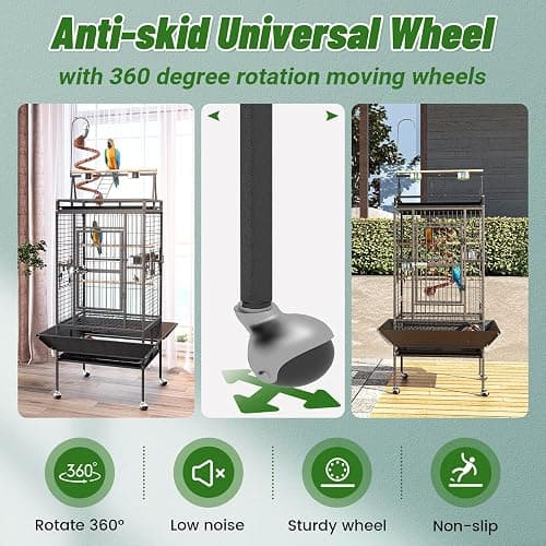 82 Inch Bird Cage, BOINN Bird Flight Cages with Rolling Stand & Bottom Tray, Wrought Iron Parrot Cage with PlayTop for Parakeet, Lovebirds, Ringneck, Cockatiels thumbnail 4