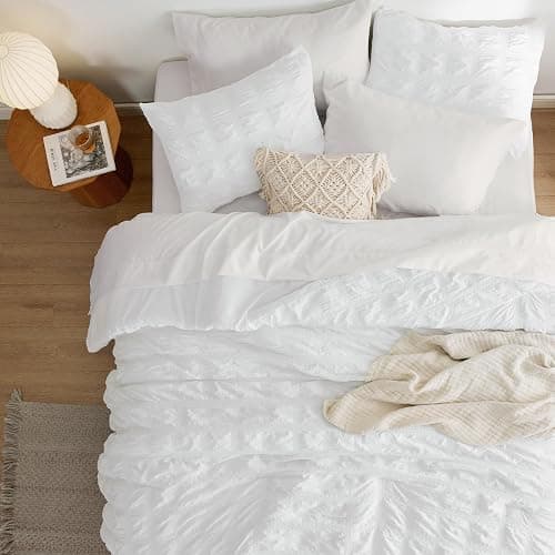Bedsure Bed in a Bag Queen - 7 Pieces Plaid Seersucker Bedding Comforter Sets, Soft Lightweight White Boho Bed Set with Comforters Queen Size, Sheets, Pillowcases & Shams thumbnail 3