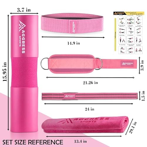 Premium Barbell Pad Set for Hip Thrusts - Squat Pad for Barbell Lunges, Bench Press, with 2 Gym Ankle Straps, Hip Resistance Bands – Gym Accessories for Women with Carry Bag, Towel thumbnail 2