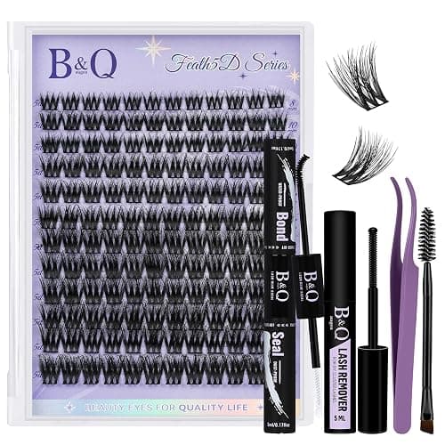 B&Q Lash Clusters Kit Wispy Fluffy - Feath5D 02 Eyelash Clusters Kit with Glue & Tools, Feathered Lightweight Lash Kit, 8-18mm C Curl Waterproof False Lashes - Image 1