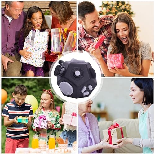 UOOEFUN Mini Fidget Toys Cube,12 Sided Cube Toys Relief Stress,Anxiety, Depression,Autism for Kids Adults Improve Focus and Kill Time (Black) - Black thumbnail 6