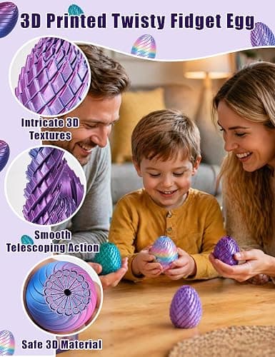 4PCS Twisty Fidget Egg, 3D Printed Spiral Fidget Toy, 3D Printed Slippery Egg Fidget, Easter Basket Stuffers, Dragon Egg Desk Toy for Teens Kids Adults (Style-A) thumbnail 4
