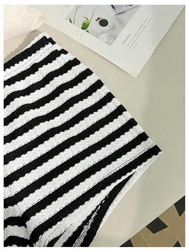 RoseSeek Girl's 2 Piece Striped Summer Outfits Textured Knit Sleeveless Crop Tank Top and Shorts Matching Set thumbnail 3