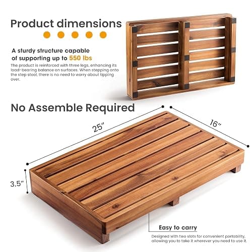 TINAMO 3.5" One Step Stool for Elderly, Acacia Wood High Riser Step Stool for Bed - 550 Lbs Wooden Mobility Stepping Stools for Adults, Kids/Bedside, Bathroom, Kitchen, Garden (Acacia, 3.5" Height) thumbnail 2