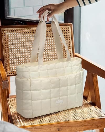 HKCLUF Quilted Puffer Tote Bag for Women 20L Lightweight Waterproof Large Work Travel Gym Tote Bag with Laptop Compartment thumbnail 9