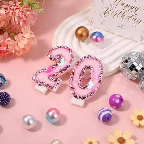 Girls Birthday Number 20 Candles, 2.95in Glitter Butterfly Happy Birthday Cake Toppers Pink Sequins Wedding Numeral Cupcake Decorations for Anniversary Celebration Party Supplies (20th) thumbnail 5
