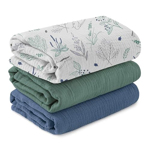 Muslin Swaddle Blankets for Newborn, 3 Pack Breathable Soft Receiving Blanket, Large 38 x 40 inches Swaddle Wrap Burping Clothes Diapers, Essentials Infant Shower Items, Toddler Gift (Fawn & Leaves) - Image 1