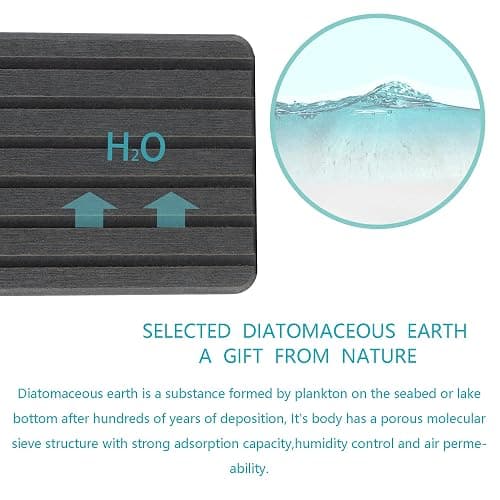 NiuYichee 2 PCS Water Absorbent Diatomite Coasters Rectangle, Grooved Design, Water Absorbing Stone Used for Hand Soaps & Plants & toiletries in The Modern Home thumbnail 4
