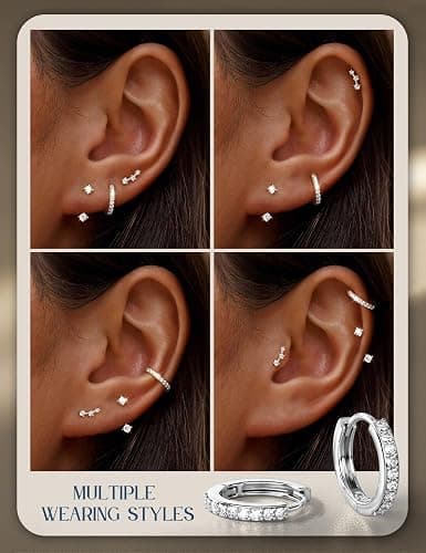 FIASASO 3 Pairs 925 Sterling Silver Hypoallergenic Earrings for Women Trendy - 14K Gold Plated Stud Hoop Cartilage Earrings Set Small Earring Stacks for Sensitive Ears Non Tarnish Dainty Silver Earring thumbnail 5