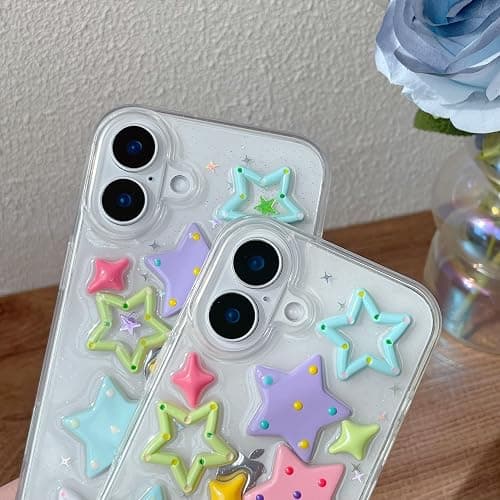 Emylisa Designed for iPhone Case, Cartoon 3D Colorful Stars Clear Soft Phone Case (Clear,for iPhone 16 Plus) thumbnail 3