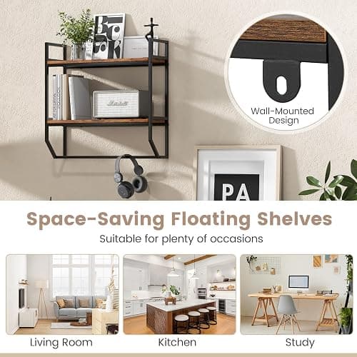 LOKO 2-Tier Bathroom Towel Rack with Shelf, Industrial Over The Toilet Shelf with Towel Bar, Wall Mounted Hanging Shelf with Towel Holder, Rustic Storage Organizer Shelves for Living Room, Kitchen thumbnail 8