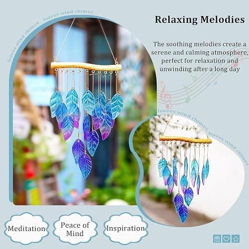 Wind Chimes for Outside,Stained Glass Leaves Wind Chimes Indoor Outdoor Hanging Decor Handmade 12.5" Garden Chimes for Windows, Patio,Backyard Decor Ornament for Christmas Tree thumbnail 7