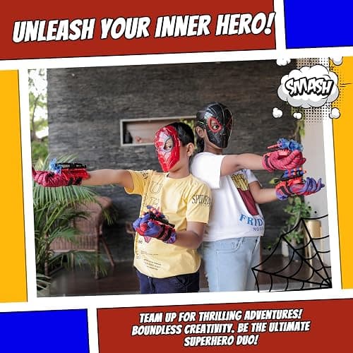Superhero Web-Slinging Toy Set – Includes 2 Web Shooters, 2 Hero Masks, 2 Gloves, and 1 Cape – Ideal for Indoor and Outdoor Costume Role-Playing, Imaginative Play for Kids Ages 3+ thumbnail 5
