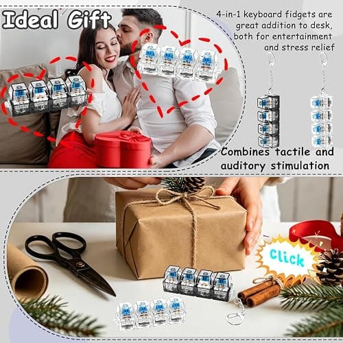 Boxgear 2 Pack Keyboard Fidget Keychain with LED Lights, 4-in-1 Stress Relief Clicker Toy, Keyboard Button Finger Clicker for Anxiety Relief, Sensory Decompression Toy for Kids & Adults (Transparent) thumbnail 5