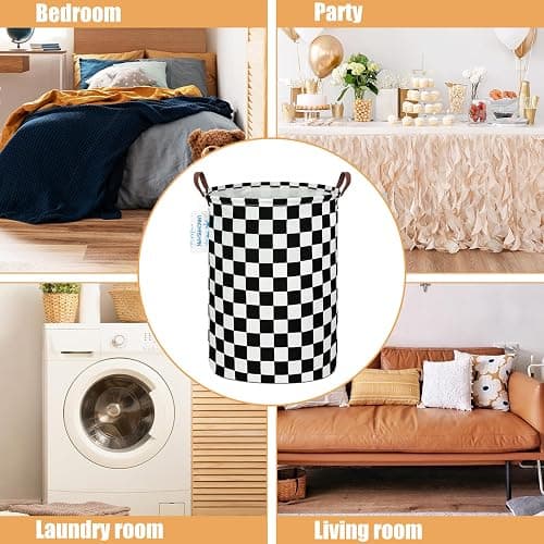 LANGYASHAN Laundry Basket Canvas Fabric Collapsible Organizer Basket for Storage Bin Toy Bins Gift Baskets Bedroom Clothes Children Nursery Hamper (Racing flag) thumbnail 4