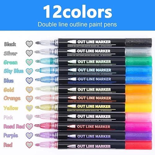 ECtury Glitter Pens Outline Marker Pens, Teenage Girls Gifts, Easter Gifts for Kids, 12 Colouring Pens Outline Pens for Scrapbook, Art Supplies, Arts and Crafts for Kids, Gifts for 4-12 Year Old Girls - 12 Colors thumbnail 2