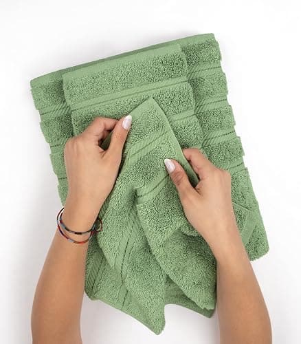 American Soft Linen Luxury 6 Piece Towel Set, 2 Bath Towels 2 Hand Towel 2 Washcloths, 600 GSM 100% Cotton Turkish Towels for Bathroom, Sage Green Towel Sets thumbnail 5