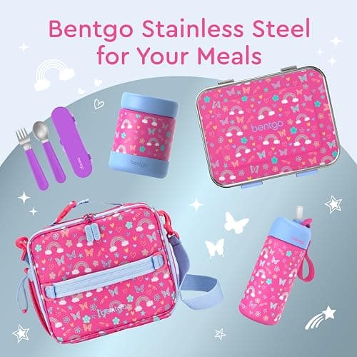Bentgo Kids Stainless Steel Prints Leak-Resistant Lunch Box - 3-Compartments with Silicone Container, Durable, Eco-Friendly, Dishwasher Safe, BPA-Free, for School, Ages 3+ (Rainbows & Butterflies) thumbnail 8