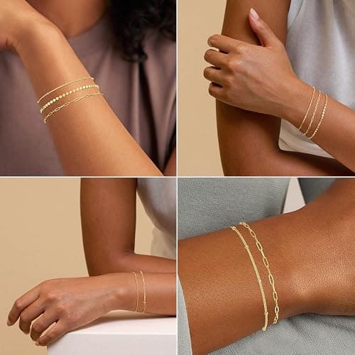MBW Gold Bracelets for Women Trendy, Dainty 14K Gold Plated Bracelet Stack Beaded Chain Bracelet Set Thin Small Cute Paperclip Bracelets Fashion Waterproof Jewelry Gift Gold Accessories for Women thumbnail 5