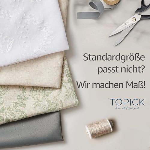 TOPICK Rideaux en lin, 65 x 60 cm avec motif floral, style champêtre, semi-transparent, pour printemps, cuisine, set de 2 pièces, vert sur blanc thumbnail 5