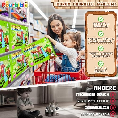 Pourbibi Magnetische Bausteine, Magnetbausteine Magnetspielzeug, 108 Teile Magnetische Bauwelt Spielzeug Magnetblöcke für Kinder ab 3 4 5 6 7 8 9 Jahre Verstaubare,Professioneller Christmas thumbnail 6
