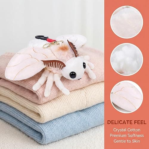 Frankiezhou Home Little Silk Moth Plush Toy - Realistic Silk Moths Stuffed Animal Keychain Toys, Cute Plushie Figure as Gift for Your Friends thumbnail 3
