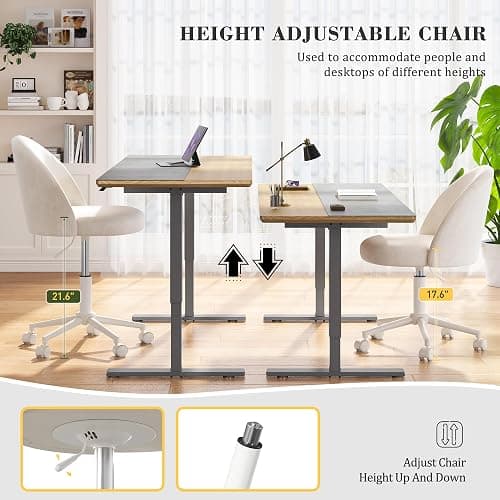 EnHomee Vanity Chair with Wheels, Small Office Chair with Back, Cute Armless Desk Chair for Makeup Room, Home Office,Bedroom, White thumbnail 7